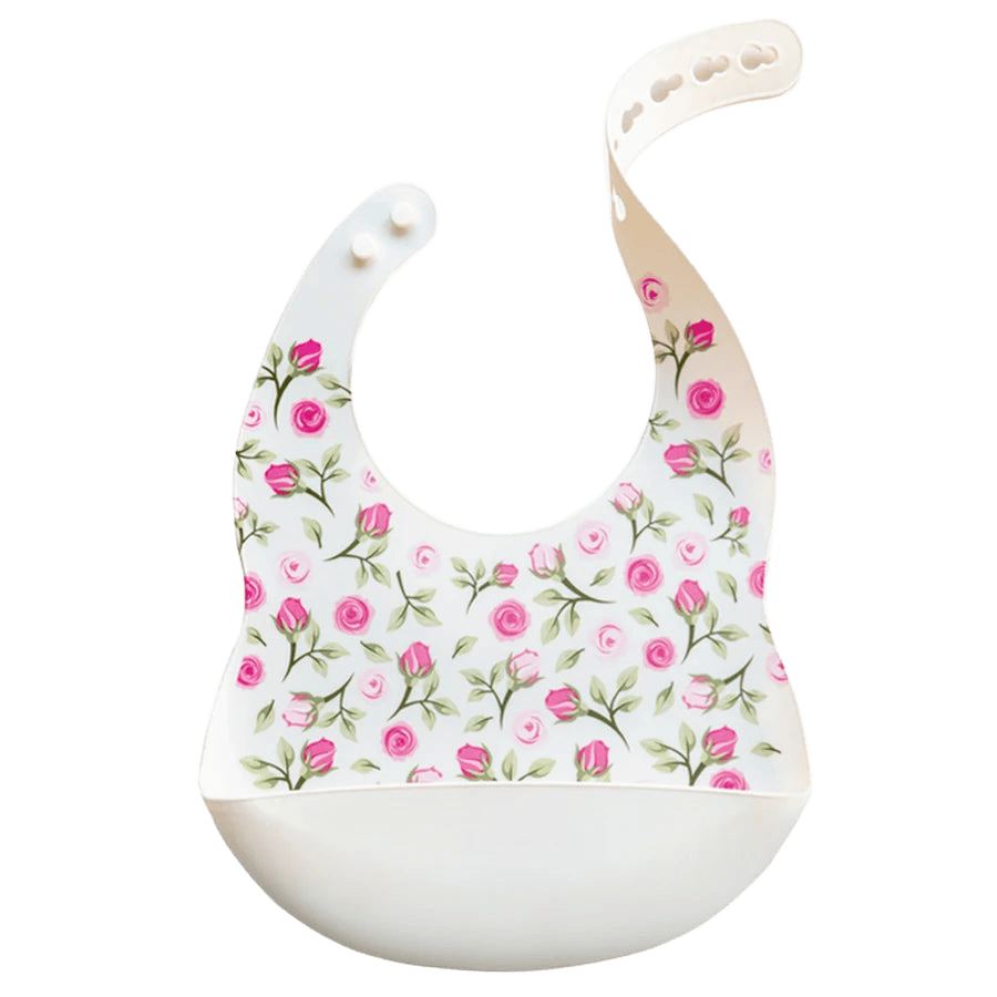 Weißes Silikon-Lätzchen mit rosa Rosenmuster