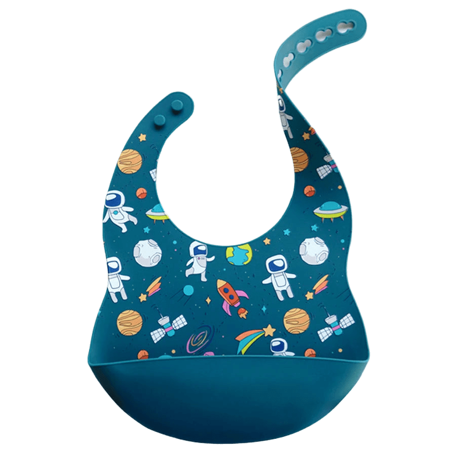 Dunkelblaues Silikon-Lätzchen mit Astronauten-Design