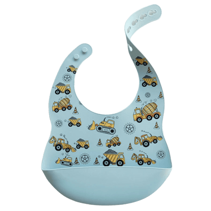 Babyblaues Lätzchen mit Baustellenmotiv für Kleinkinder