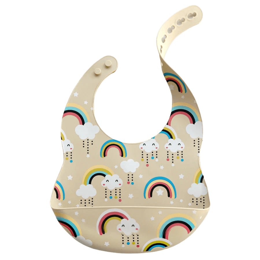 Beiges Silikon-Lätzchen mit Regenbogen-Print 
