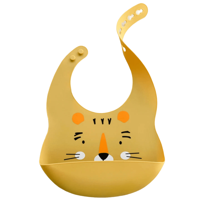 Gelbes Silikon-Lätzchen mit Tigermotiv für Babys