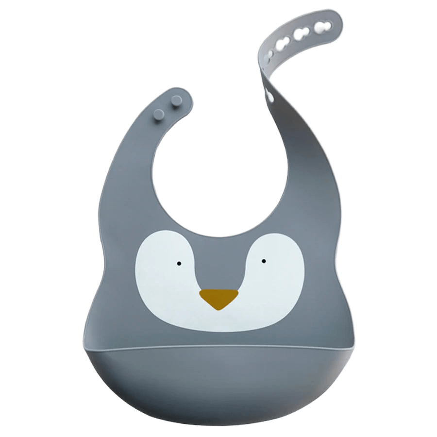 Graues Baby-Lätzchen mit süßem Pinguinmotiv