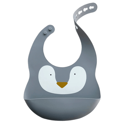 Graues Baby-Lätzchen mit süßem Pinguinmotiv